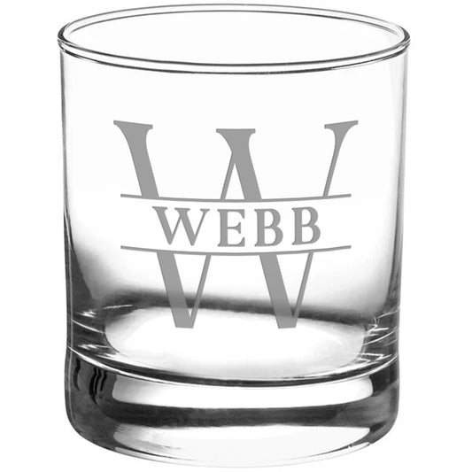 Split Monogram Engraved Old Fashioned Glass