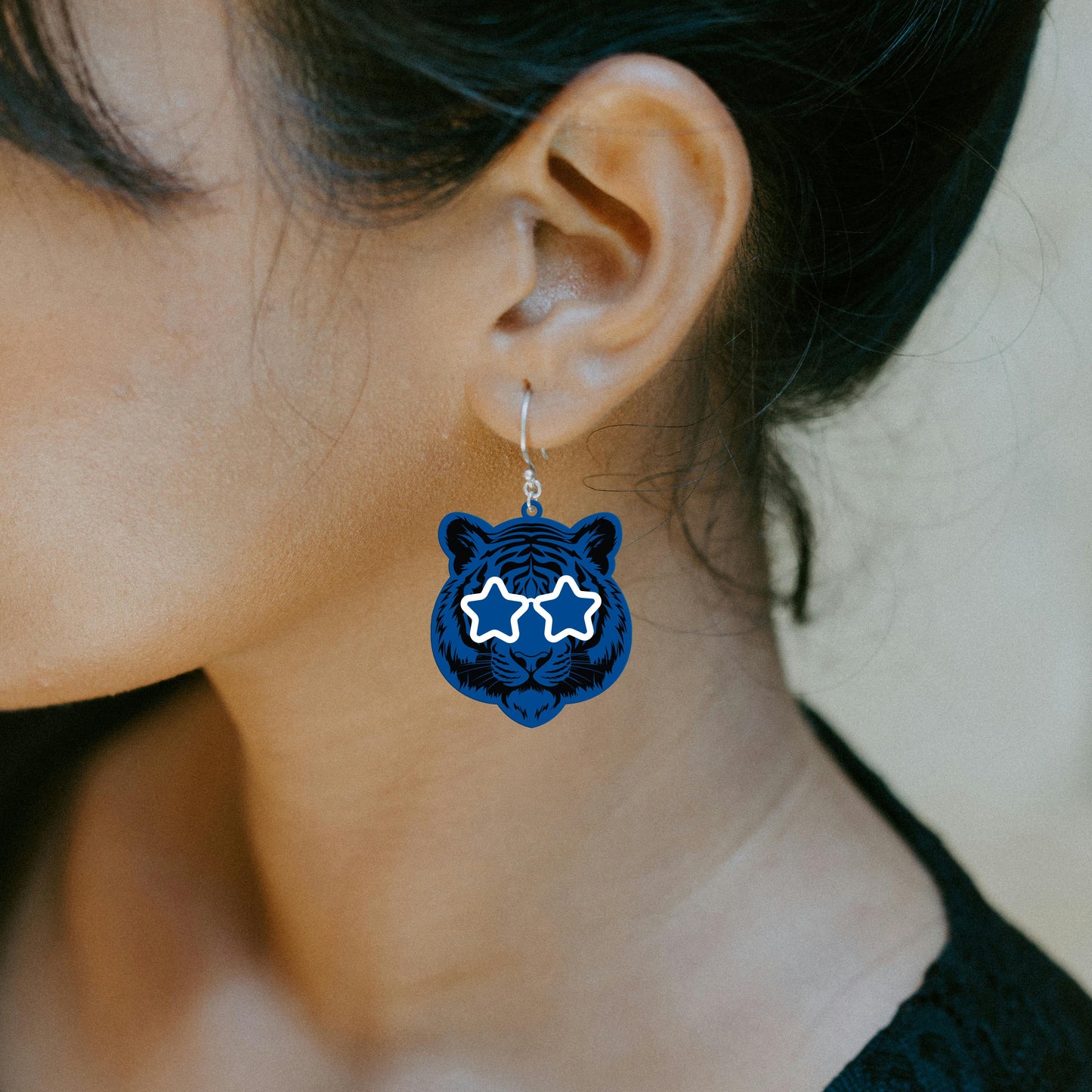 Tiger Earrings - Blue Solid Stars