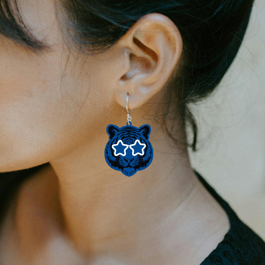 Tiger Earrings - Blue Solid Stars