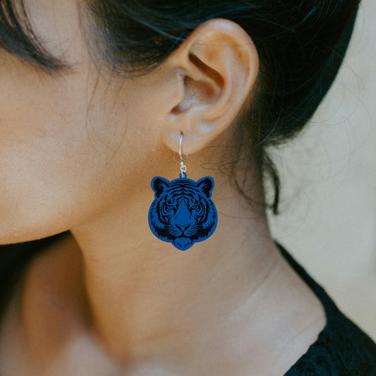 Tiger Earrings - Blue Solid
