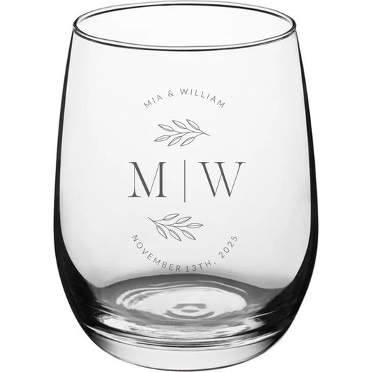 Wedding Engraved Stemless Wine Glass